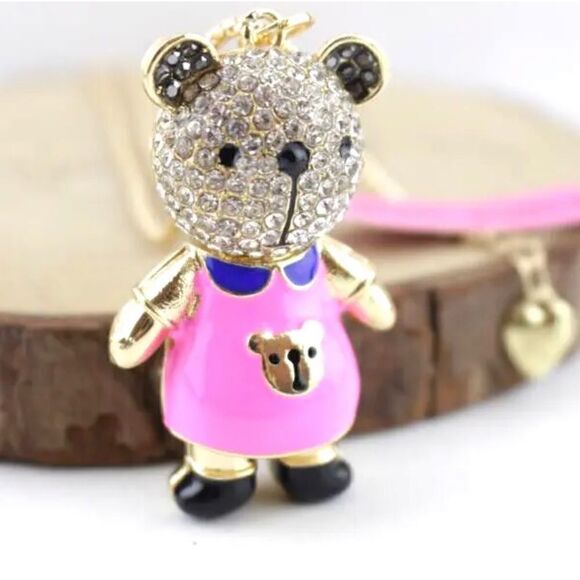 Bear Pendant Rhinestone Charm lovable Necklace NWOT - Picture 3 of 4